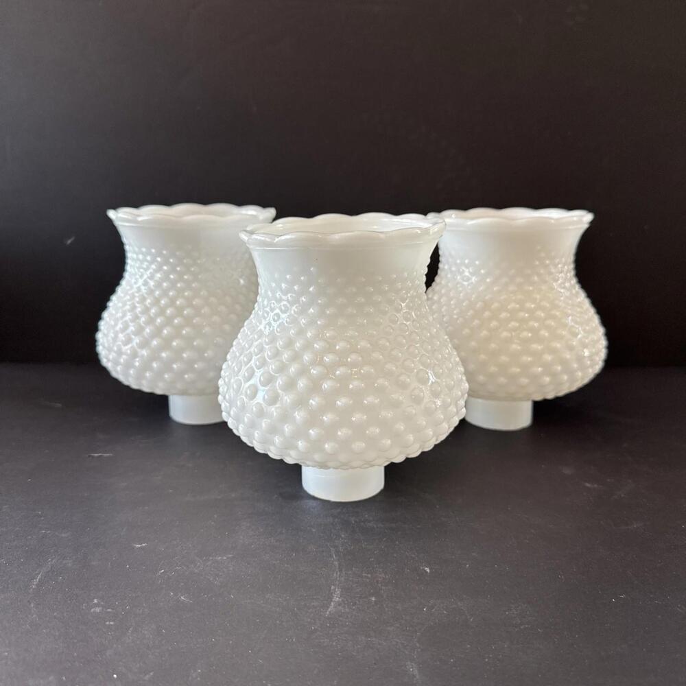 Vintage Hobnail 5" Milk Glass Oil Lamp Chandelier Shade 1 5/8" Fitter - 3